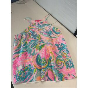 Lilly Pulitzer Dusk‎ Strappy Silk Tank  Carnivale Coral  Size L Colorful Breezy